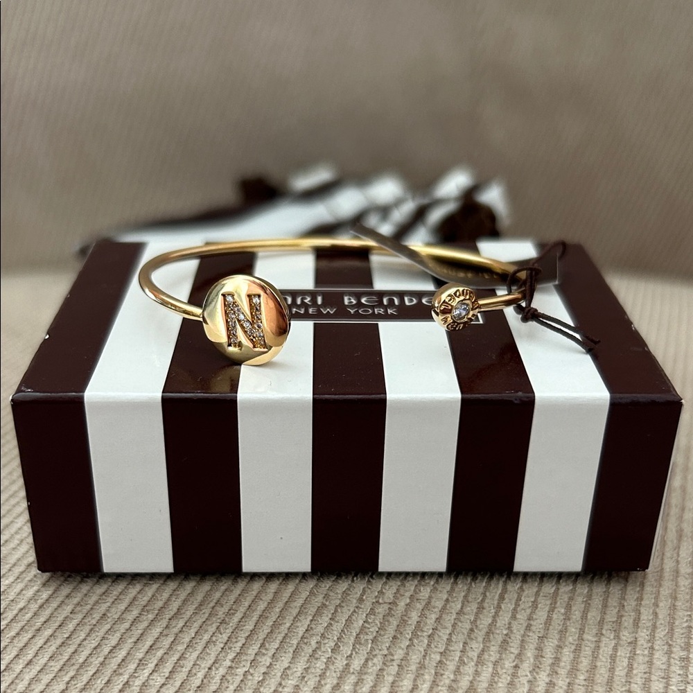 NWT Henry Bendel Gold Initial N Crystal Accent Bangle